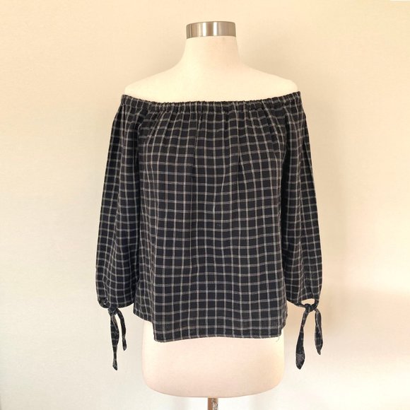 MADEWELL Windowpane plaid Off The Shoulder Top, S - Picture 3 of 11